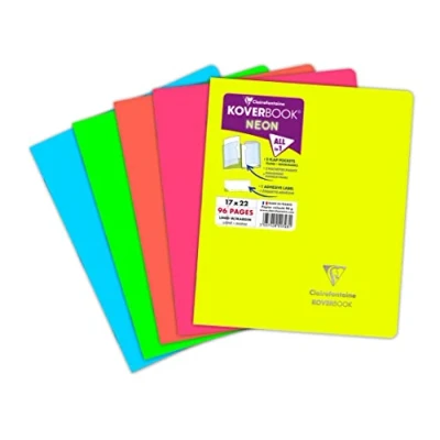 Afbeelding van Clairefontaine 951723C Boekje Koverbook NEON geniete omslag van PP ondoorzichtig 17x22cm, 48 vellen, gelinieerd met marge, diverse kleuren in neonkleuren, 1 stuk