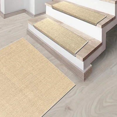Afbeelding van casa pura Set van 15 trappen, rechthoekig, sisal, 100% natuurlijk, antislip, ca. 24 x 65 cm, katoenen rand, ivoor Sylt