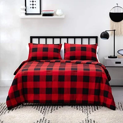 Image de LINENSPA Couette en microfibre et duvet synthétique hypoallergénique pour toutes les saisons, très grand lit, rouge/noir