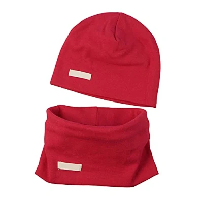 Afbeelding van LACOFIA Set van muts en sjaal voor geboorte, superzachte pet 100% katoen, kinderen, bandana sjaals gebreide mutsen baby&#039;s, Rood