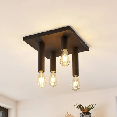Afbeelding van Lindby plafondlamp 4lichts ijzer H: 23 cm E27 mat zwart