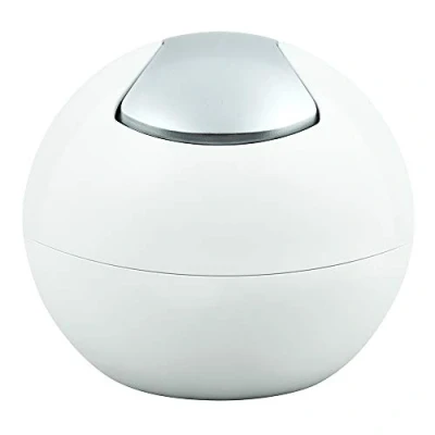 Afbeelding van Spirella Afvalemmer voor badkamer, cosmetica container, 1 liter, glanzende of matte afwerking, afvalcontainer met draaibaar deksel, mat wit