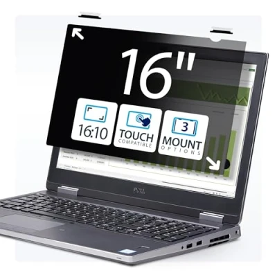Image de StarTech.com Filtre de confidentialité Tactile 16&quot; 16:10, Rabattable pour ordinateur portable adhésif, languettes charnière, charnières à bascule