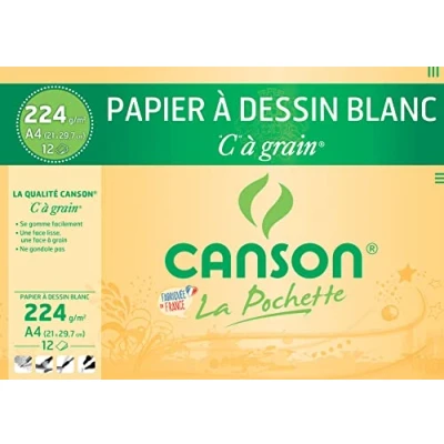 Image de CANSON &quot;C&quot; à Grain Pochette 12 feuilles de papier dessin blanc A4 224g/m²