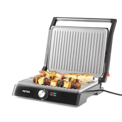 Afbeelding van Petra PT4076VDEEU10 Gezonde grill en paninipers XL dubbel 180, Marblestone grillplaten met antiaanbaklaag, gemakkelijk te reinigen, 2 kookoppervlakken voor groenten, vlees spiesen, olievrij