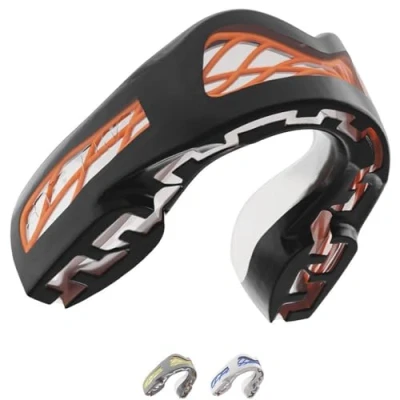 Afbeelding van SafeJawz Premium Shock Cage Sports Nitro mondbescherming voor volwassenen en junioren, met etui boksen, MMA, rugby, vechtsport, karate, hockey alle contactsporten (zwart)