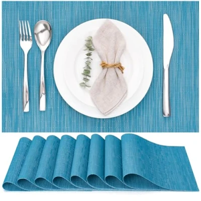 Afbeelding van Myir JUN Platsets, tafelmatten voor binnen en buiten, wasbaar, antislip, hittebestendig, tafelkleden, stoffen placemat (blauw, 8 stuks)