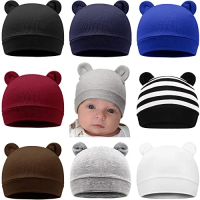 Afbeelding van DRESHOW Babymuts voor pasgeborenen, peuters, zacht, schattig, gebreid, baby&#039;s, jongens, kinderen, muts, 0 6 maanden, 8 Pack Bear Ears: Set 15UK