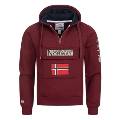 Afbeelding van Geographical Norway Gymclass Men sweatshirt voor heren, met capuchon en kangoeroezak, warm lange mouwen, lente, zomer, herfst winter, Bordeaux