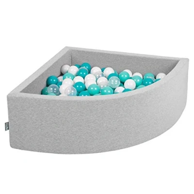 Afbeelding van KiddyMoon 90 x 30 cm/200 ballen zwembad met Ø 7 cm voor baby&#039;s, vierkante kwart, gemaakt in de EU, lichtgrijs: turquoise, CLR/wit/transparant/Turks