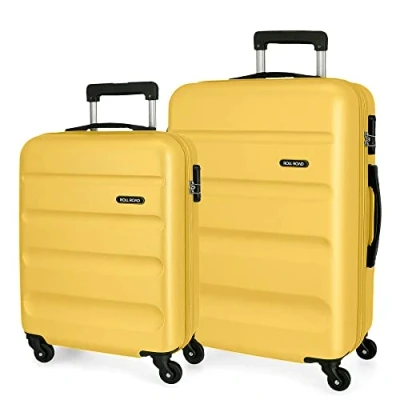 Afbeelding van Roll Road Flex kofferset, oker, 55/65 cm, stijf, ABS, zijcijfersluiting, 92 l, 5,74 kg, 4 wielen, citroenboom, Citroengras