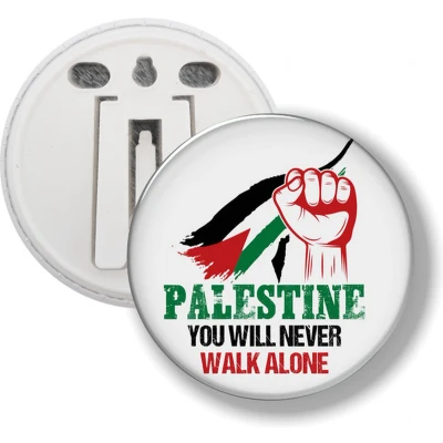 Afbeelding van Button Met Clip Palestine You Will Never Walk Alone