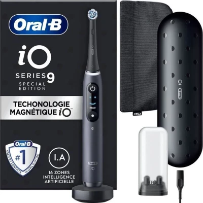 Afbeelding van Oral B iO 9 elektrische tandenborstel zwart Bluetooth verbonden, 1 opzetborstel, oplader reisetui, magnetisch etui