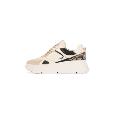 Afbeelding van PS Poelman® Dames Sneakers Beige Stof, Leer Maat 38 Goud