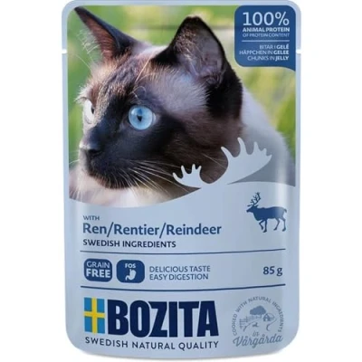 Afbeelding van 12x85g Stukjes in Gelei Pouch Rendier Bozita Kattenvoer
