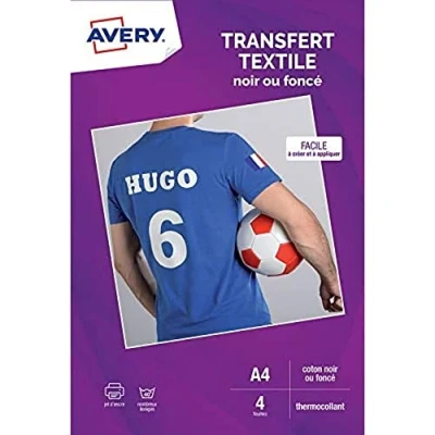 Afbeelding van AVERY Verpakking met 4 zwarte of donkere T shirt textieltransferpapieren, aanpasbaar en bedrukbaar, A4 formaat, inkjetdruk