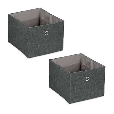 Afbeelding van Relaxdays Set van 2 kleine stoffen opbergdozen 16 x 20,5 25 cm donkergrijs