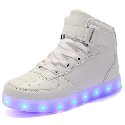 Afbeelding van XOMAYI1 led schoenen, uniseks, voor dames en heren, oplichtende sportsneakers, 7 kleuren, kindersportschoenen met knipperend, oplaadbaar via USB, trainers jongens, Wit.