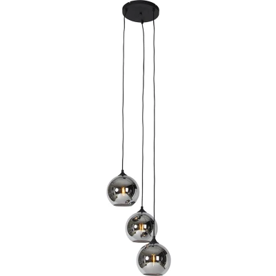 Afbeelding van QAZQA Art deco hanglamp zwart met smoke glas 3 lichts Wallace