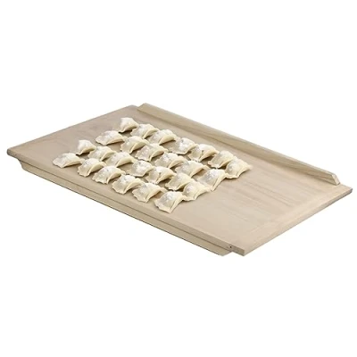 Afbeelding van KADAX Pastaplank van hoogwaardig populierenhout met aanslagstangen, traditionele bakplank voor pasta, cake, ravioli (dubbelzijdig, 60 x 80 cm)