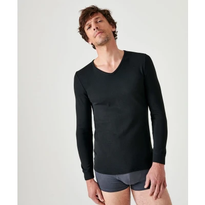 Afbeelding van Damart T shirt met V hals, Thermolactyl interlock mesh Heren Zwart (118 125) XXL