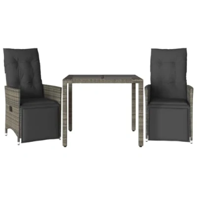 Afbeelding van 3 delige Bistroset met kussens poly rattan grijs