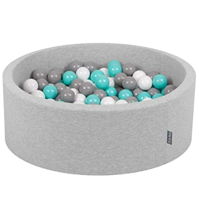 Afbeelding van KiddyMoon 90 x 30 cm/200 ballen, diameter 7 cm, rond, gemaakt in de EU, lichtgrijs: wit/grijs/lichtturquoise