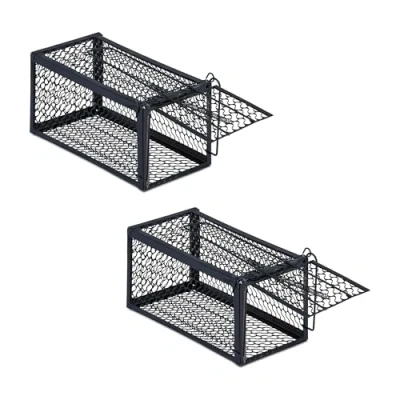 Afbeelding van Relaxdays Levende muizenval, set van 2, muisvanger, zonder doden, rattenkooi, 12 x 24 11,5 cm, zwart