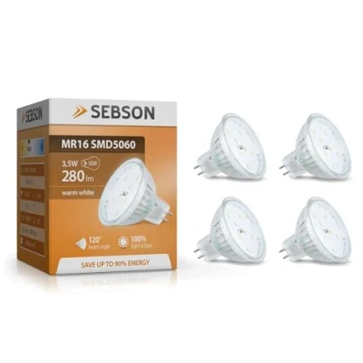 Afbeelding van SEBSON Set van 4 GU5.3/MR16 LED lampen, warm wit, 3,5 W, vervangt 30 W gloeilamp 280 lm 12 V DC lamp 110