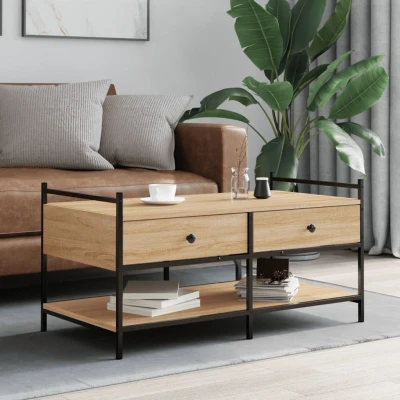 Afbeelding van Salontafel 99x50x50 cm bewerkt hout sonoma eikenkleurig