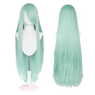 Afbeelding van 100 cm universele pruik voor feestjes, dagelijks gebruik, festival en Halloween, ideaal tv, film personages cosplay (pastelgroen)