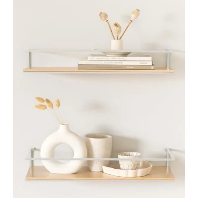Afbeelding van KAZAI.® STENN Wandplanken, wandplanken van metaal en echt hout, fineer, zwevende planken voor badkamer, woonkamer, keuken, slaapkamer meer, berk, wit