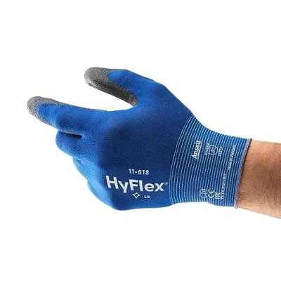Afbeelding van Ansell HyFlex 11 618 ultradunne werkhandschoenen, slijtvaste PU coating, multifunctionele bescherming, hoge precisie, doe het zelf en mechanisch, blauw, maat S (1 paar)