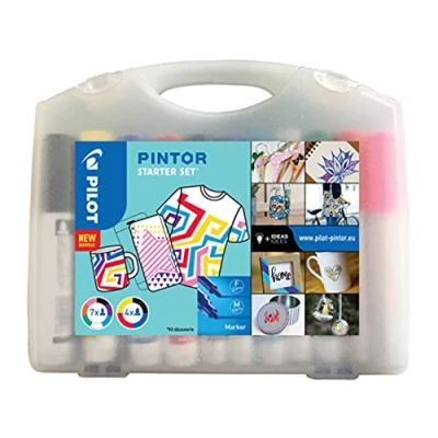 Afbeelding van PILOT Set met 11 Pintor verfstiften op waterbasis, sneldrogend textiel, glas, hout, steen, doe het zelf kleuren fijne punt (x7) en groot (x4)