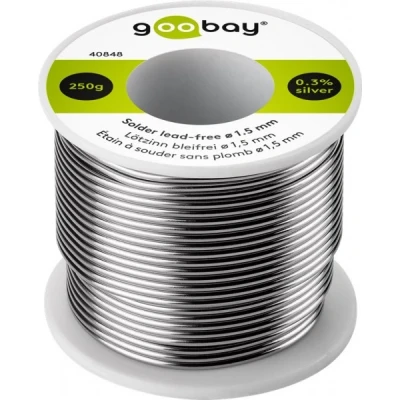 Afbeelding van Goobay professioneel loodvrij soldeer, ø 1,5 mm, 250 g samenstelling: 0,3% zilver, 0,7% koper, 96,5% tin, fluxgehalte: 2,5%, smeltpunt 217 C