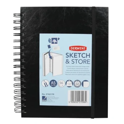Afbeelding van Derwent Sketch &amp; Store Schetsboek A5, staand met harde achterkant, 56 vellen zuurvrij papier, spiraalbinding, professionele kwaliteit, 2102179