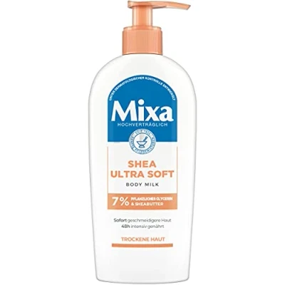 Afbeelding van Mixa Shea Ultra Soft Body Milk Intensieve vochtinbrengende crème met sheaboter en plantaardige glycerine voor droge ruwe huid, 250 ml