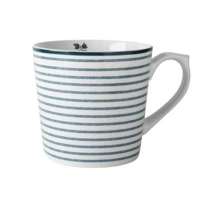 Afbeelding van Laura Ashley Blauw Candy Stripes Set 4 Mugs Xl 0,54l Wit Porselein