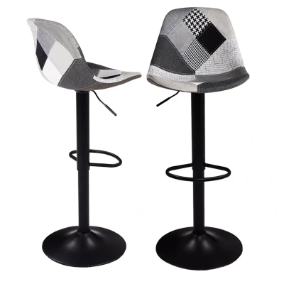 Image de Lot de 2 tabourets bar KARL design patchworks noirs, gris et blancs pied noir