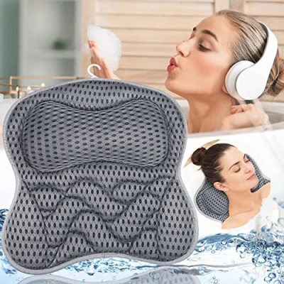 Afbeelding van Frasheng badkussen, ergonomisch spa badaccessoires met 4D Air Mesh technologie en 6 zuignappen, voor whirlpool