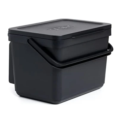 Afbeelding van TATAY Organische afvalemmer met houder, inhoud 6 l, polypropyleen, gemaakt van 100% gerecyclede materialen. Kleur zwart. Afmetingen 26,5 x 20,5 18,5 cm