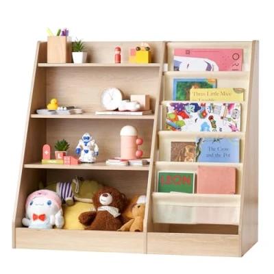 Afbeelding van VEVOR Houten boekenkast met 4 niveaus voor kinderen, 6 lagen, boekenplank, speelgoed, opbergkast kinderkamer, speelkamer, kleuterschool,