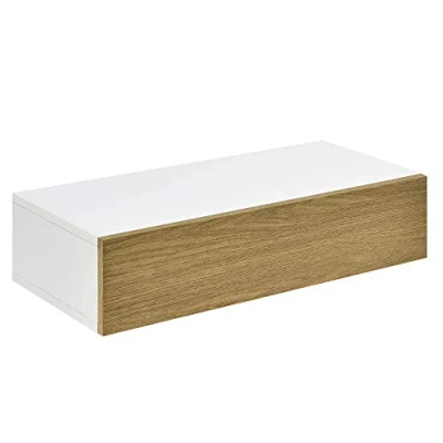 Afbeelding van [en.casa] Wandplank met lade 50x24x12cm wit en houtlook