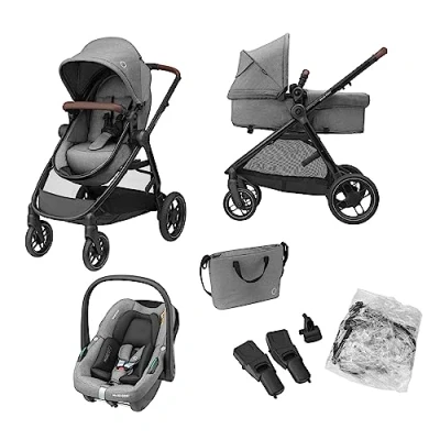 Afbeelding van Maxi Cosi Zelia S Trio 3 in 1 Kinderwagen Inclusief autostoeltje en luiertas Grey
