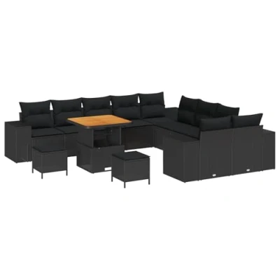 Afbeelding van vidaXL 13 delige Tuin Sofa Set met Kussens Zwart Poly Rattan Acacia, 3 Eet Acacia