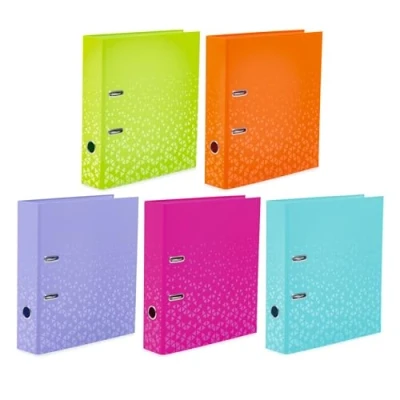 Afbeelding van HERMA 20129 Color 5 stuks DIN A4 mappen 7 cm breed karton met binnendruk voor school en kantoor stevige ringmappen van jongens meisjes
