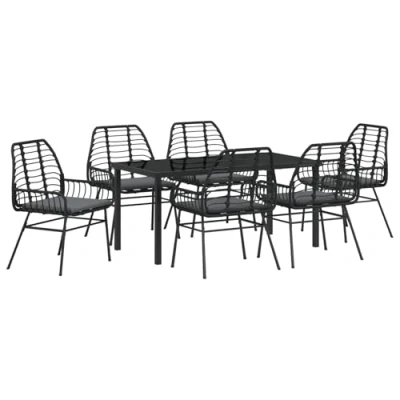 Afbeelding van vidaXL 7 Delige Tuin Eetset met Kussens Zwart Poly Rattan
