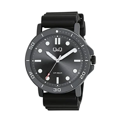 Afbeelding van Q&amp;Q model qb86j502 Herenhorloge 5 atm waterdicht diameter 43mm rubber band