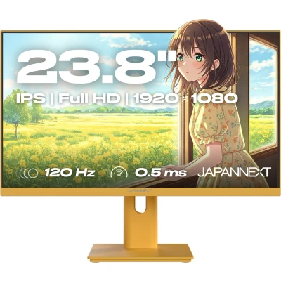 Afbeelding van JAPANNEXT Gaming Monitor 23.8&quot; IPS Full HD (1920x1080) 120Hz 0.5ms Pastel Geel Hoogte en kantelverstelling (HSP) Ingebouwde luidsprekers G Sync/FreeSync 2 jaar garantie JN IPS238G120F HSP YE