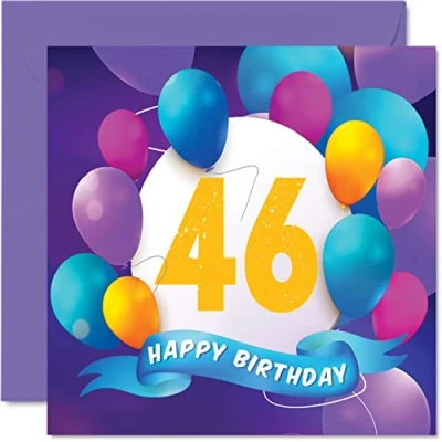 Afbeelding van Stuff4 Verjaardagskaart 46 jaar voor mannen en vrouwen Ballonfeest Verjaardagskaarten jaar, man, vrouw, broer, zus, moeder, tante, oom, beste vriend, neef, 145 mm x